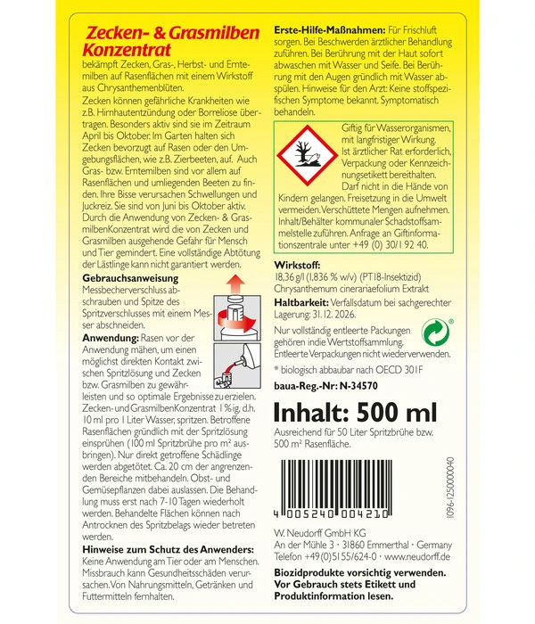 Neudorff Zecken- & Grasmilbenkonzentrat, 500 Ml 4 Neudorff Zecken- & Grasmilbenkonzentrat, 500 Ml – Bild 2