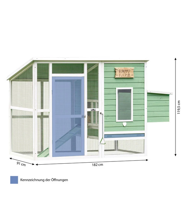 Dehner Hühnerstall Happy Farm Lotti, Hellgrün, Ca. B182/H119,5/T91 Cm 6 Dehner Hühnerstall Happy Farm Lotti, Hellgrün, Ca. B182/H119,5/T91 Cm – Bild 4